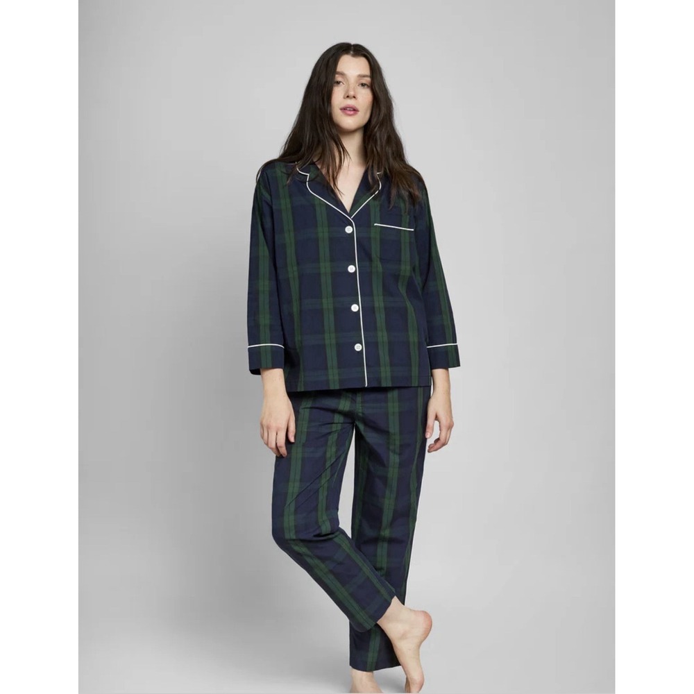 Sleepy Jones Marina Pajama Set Navy Green Plaid Blackwatch Sz XS